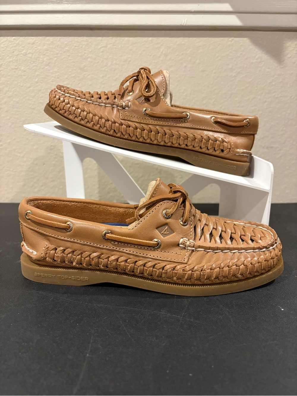 Sperry Top Sider Womens Audrey Woven Boat Shoes Size 5 Medium Brown Leather